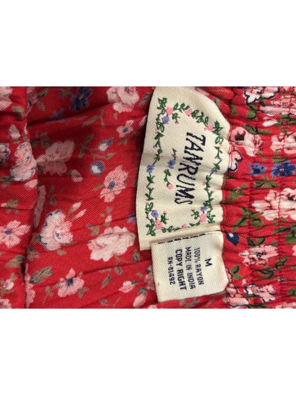 Tantrums Floral Pleated Maxi Skirt Women’s M Red Pink Cottagecore Boho Pull-On R - Picture 6 of 6